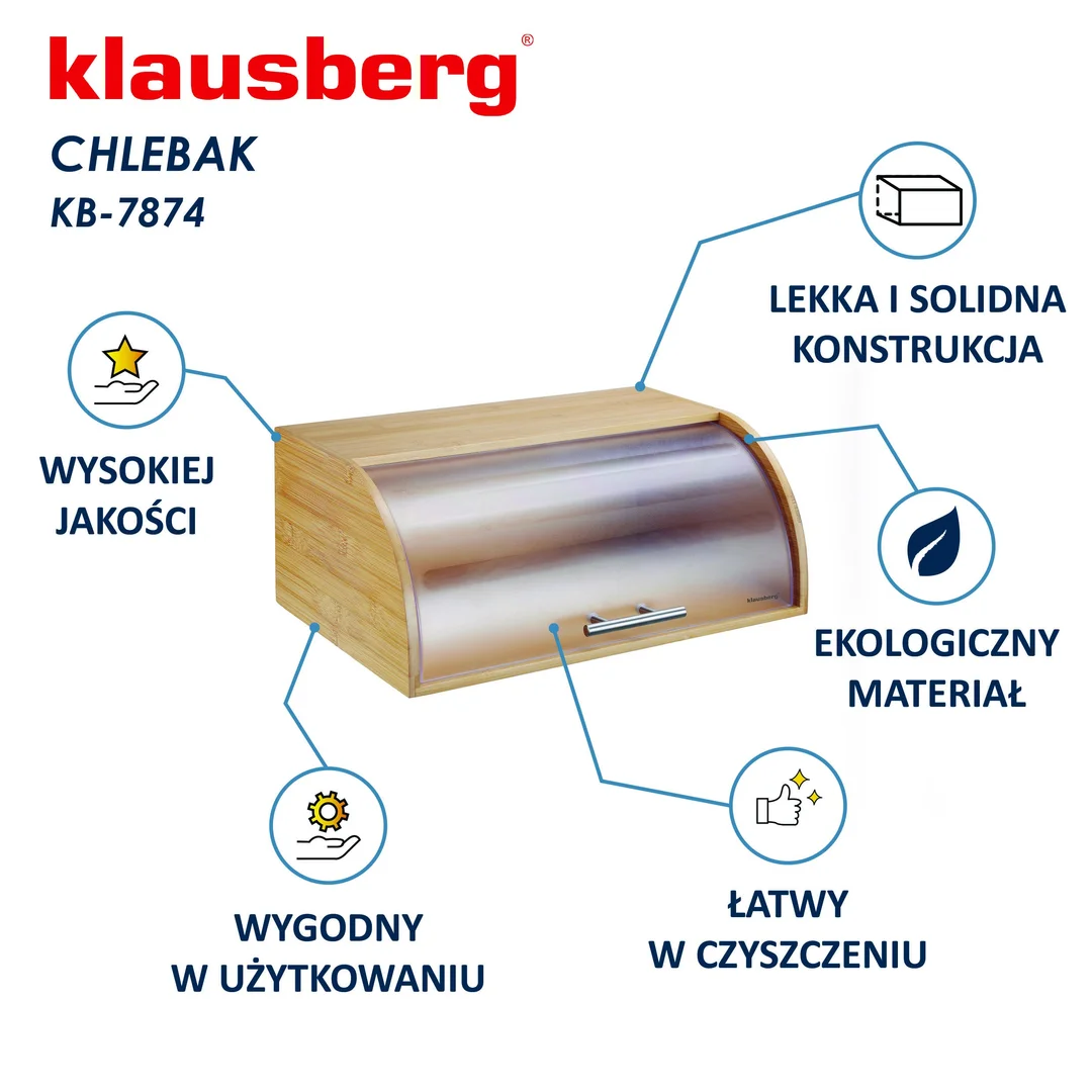Chlebak bambusowy z akrylową pokrywą, Klausberg, KB-7874 — zdjęcie 10