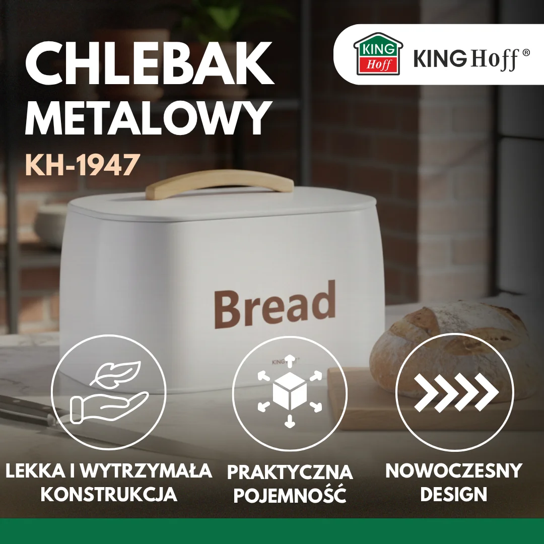 Chlebak, metalowy, 34x24x18,5cm, biały, KINGHoff, KH-1947 — zdjęcie 3