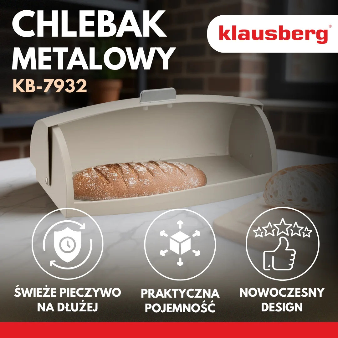 Chlebak, metalowy korpus, 45×28,5×17cm, beżowy, Klausberg, KB-7932 — zdjęcie 3