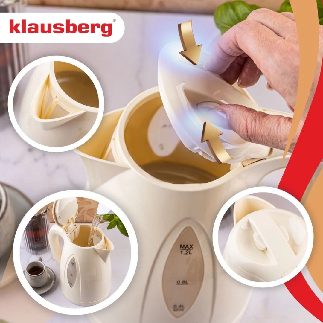 Czajnik elektryczny 1,2 L, kremowy, LED, szybkie gotowanie, Klausberg — zdjęcie 3