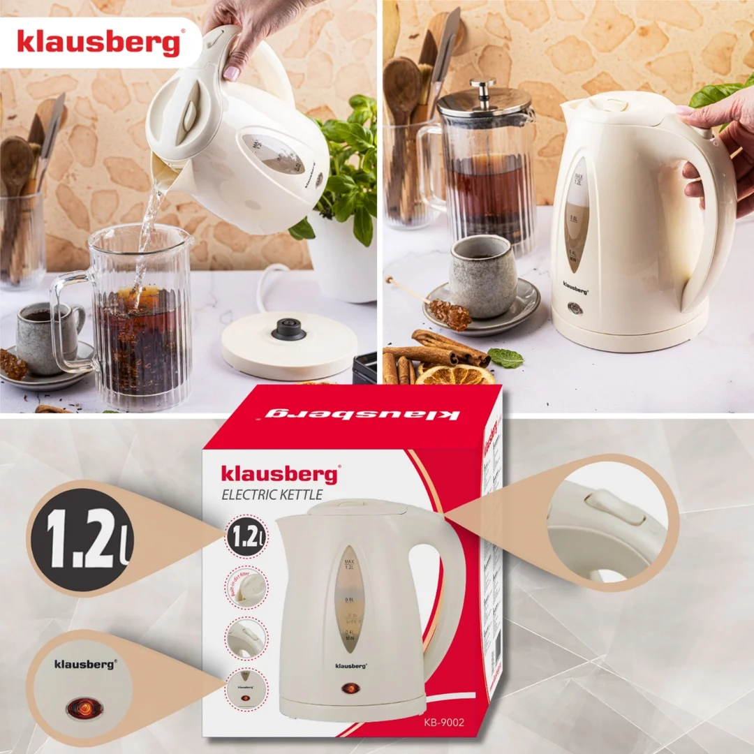 Czajnik elektryczny 1,2 L, kremowy, LED, szybkie gotowanie, Klausberg — zdjęcie 6