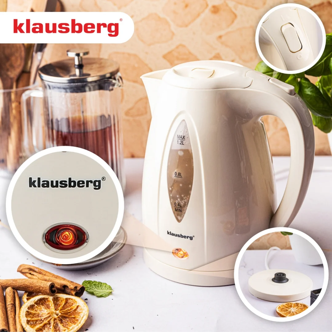 Czajnik elektryczny 1,2 L, kremowy, LED, szybkie gotowanie, Klausberg — zdjęcie 7