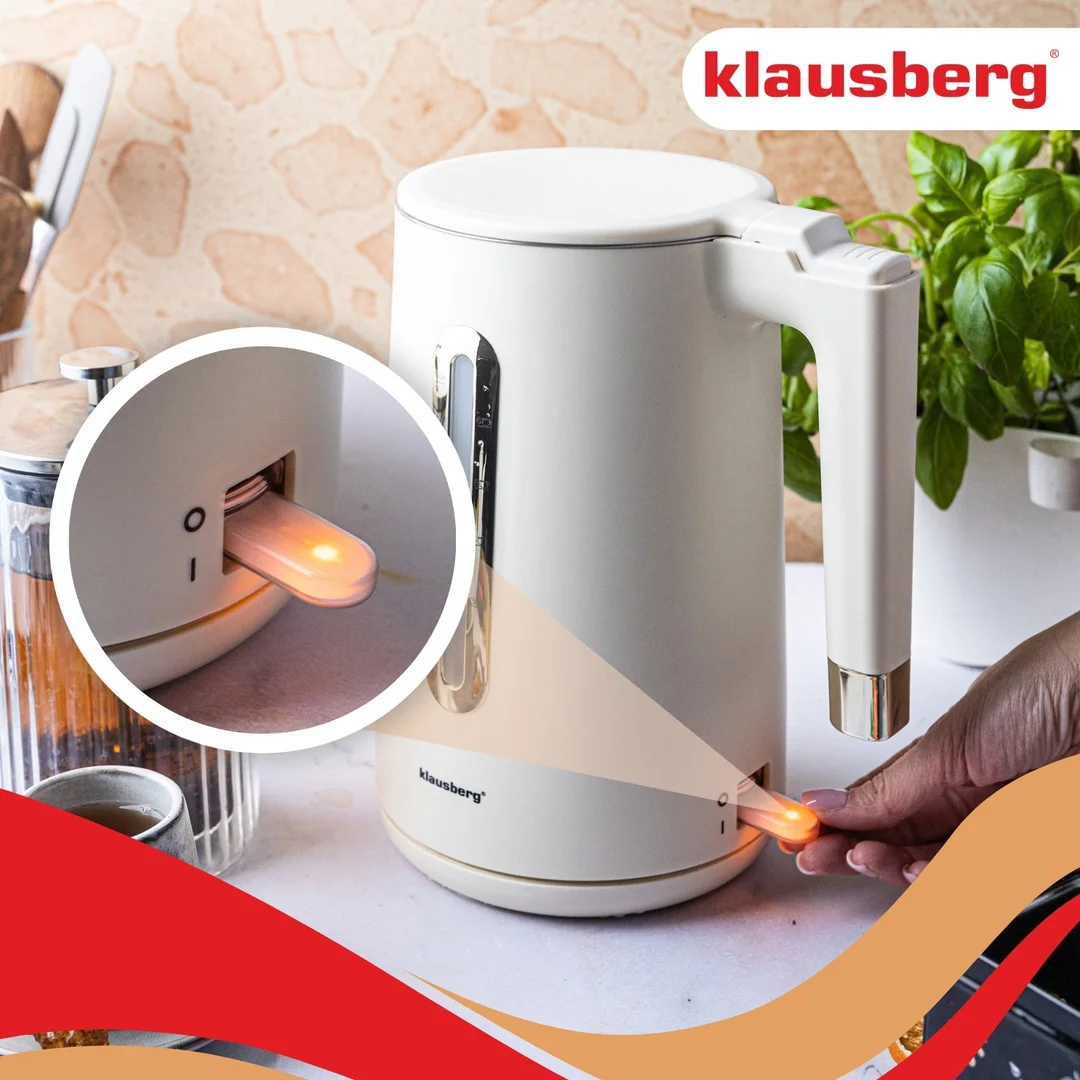 Czajnik elektryczny, 1,7 L, kremowy stal 304, Klausberg KB-9004 — zdjęcie 4