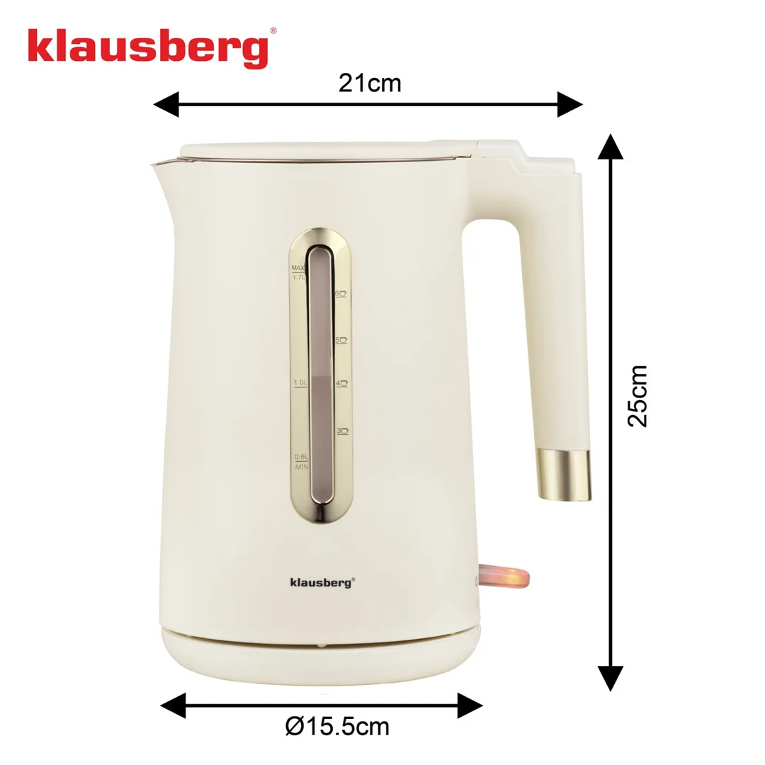 Czajnik elektryczny, 1,7 L, kremowy stal 304, Klausberg KB-9004 — zdjęcie 8