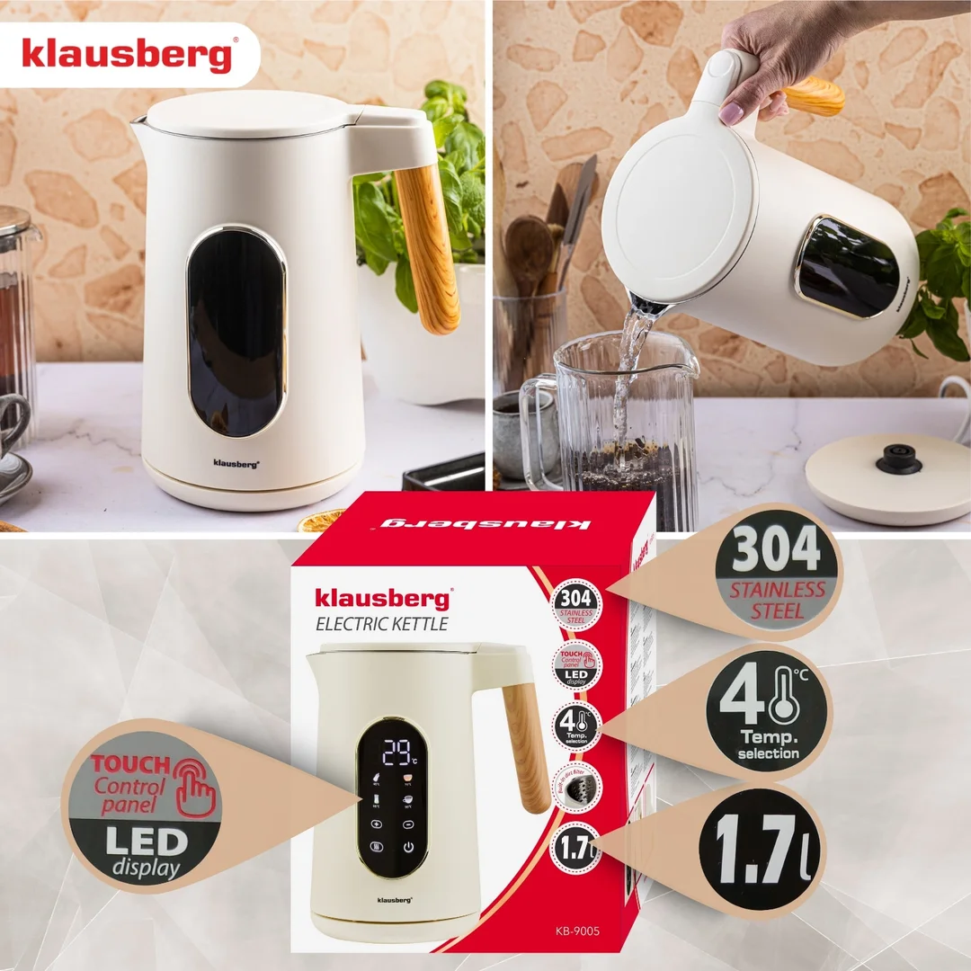 Czajnik elektryczny, 1,7L, LED dotykowy, regulacja temperatury, Klausberg — zdjęcie 6