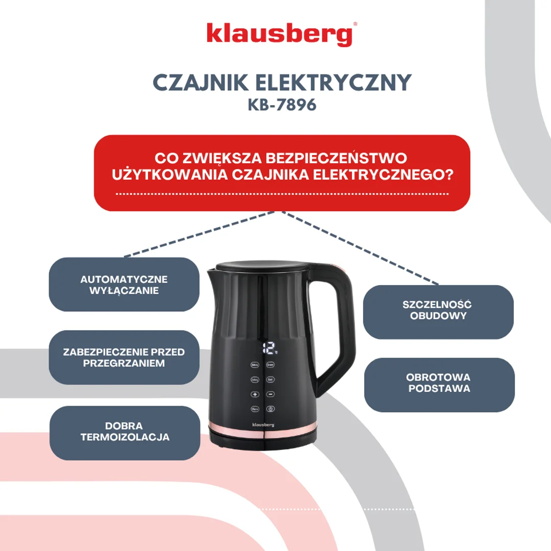 Czajnik elektryczny, stal nierdzewna 304, panel LED, 1,7l, 1850-2200W, Klausberg, KB-7896 — zdjęcie 11