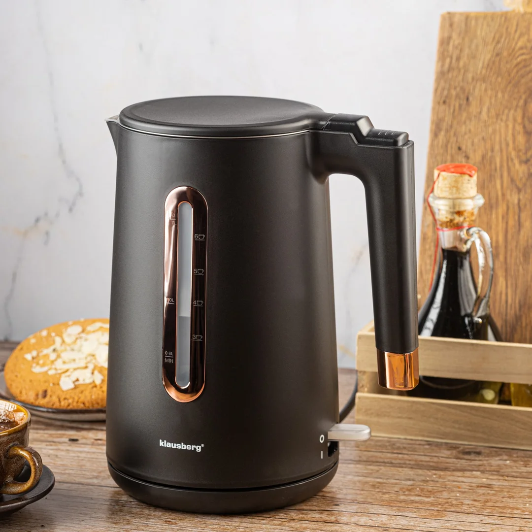 Czajnik elektryczny, stal nierdzewna, kolor czarny/różowe złoto, 1,7L, 1850-2200W, Klausberg, KB-7889 — zdjęcie 4