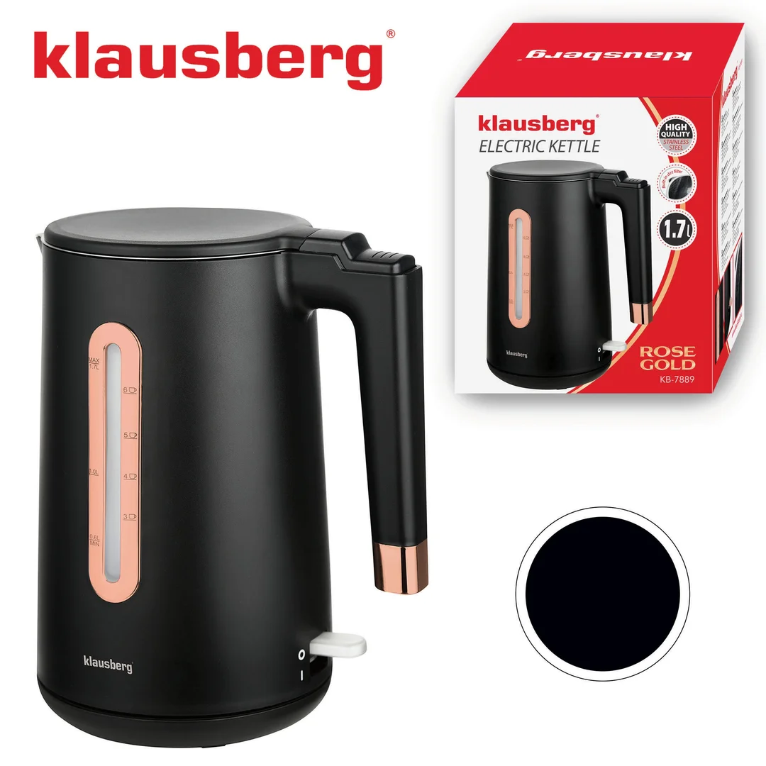 Czajnik elektryczny, stal nierdzewna, kolor czarny/różowe złoto, 1,7L, 1850-2200W, Klausberg, KB-7889 — zdjęcie 11