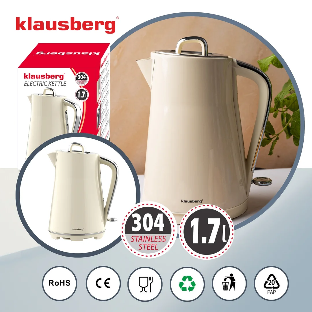 Czajnik elektryczny, stal nierdzewna, kremowy, 1,7l, 1850-2200W, Klausberg, KB-9016 — zdjęcie 3