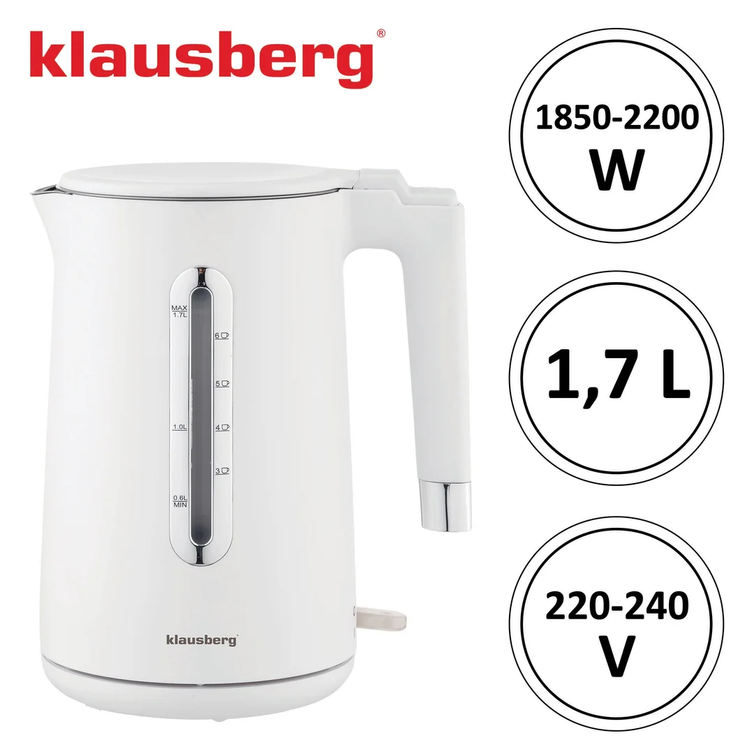 Czajnik elektryczny, stal nierdzewna, obrotowa podstawa, biały, 1,7L, 1850-2200W, Klausberg, KB-7890 — zdjęcie 13