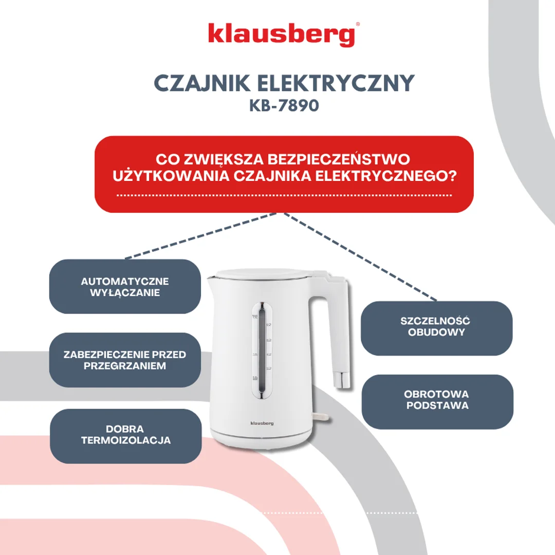 Czajnik elektryczny, stal nierdzewna, obrotowa podstawa, biały, 1,7L, 1850-2200W, Klausberg, KB-7890 — zdjęcie 7