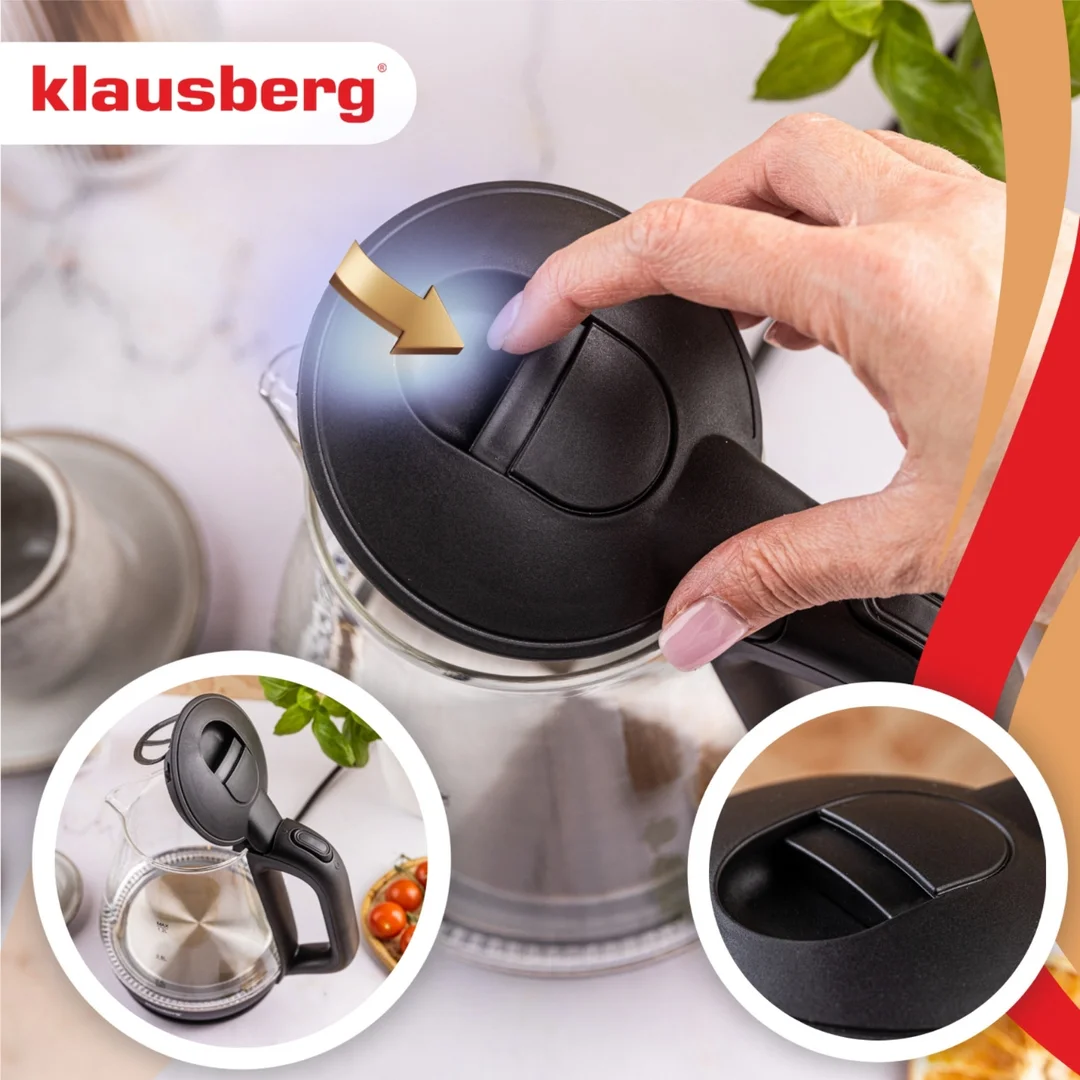Czajnik elektryczny, szklany, 1,2 L, LED, Klausberg KB-9003 — zdjęcie 2