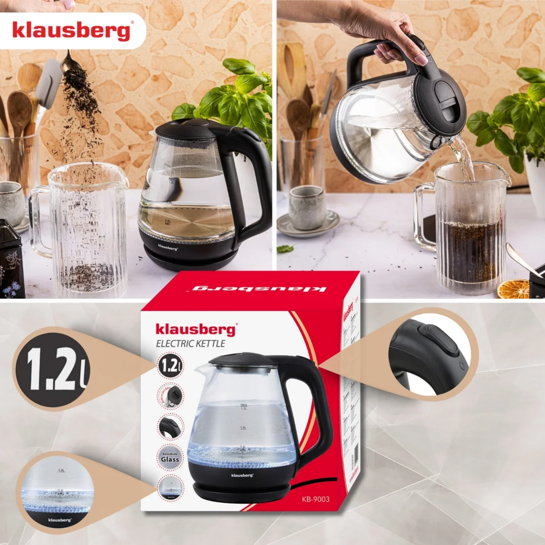 Czajnik elektryczny, szklany, 1,2 L, LED, Klausberg KB-9003 — zdjęcie 3