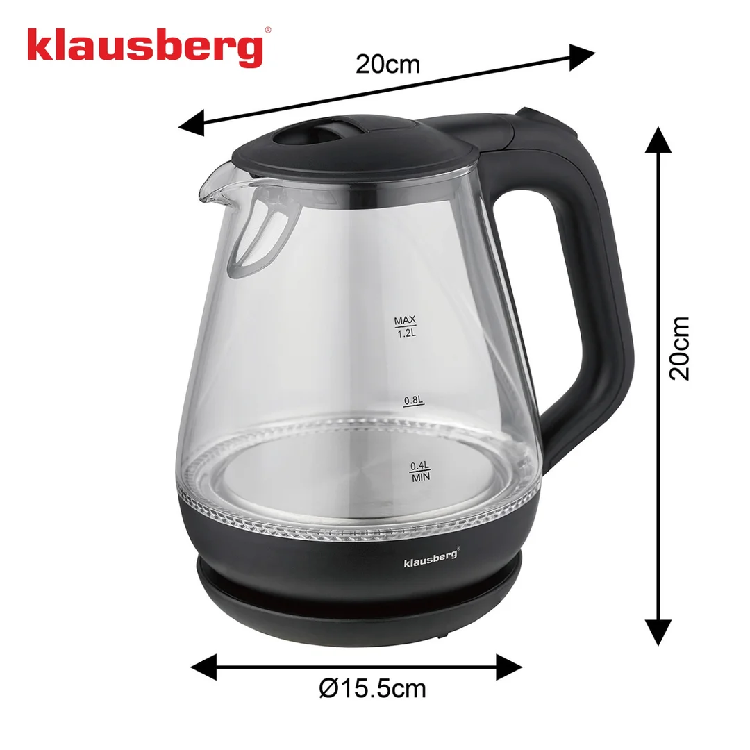 Czajnik elektryczny, szklany, 1,2 L, LED, Klausberg KB-9003 — zdjęcie 4