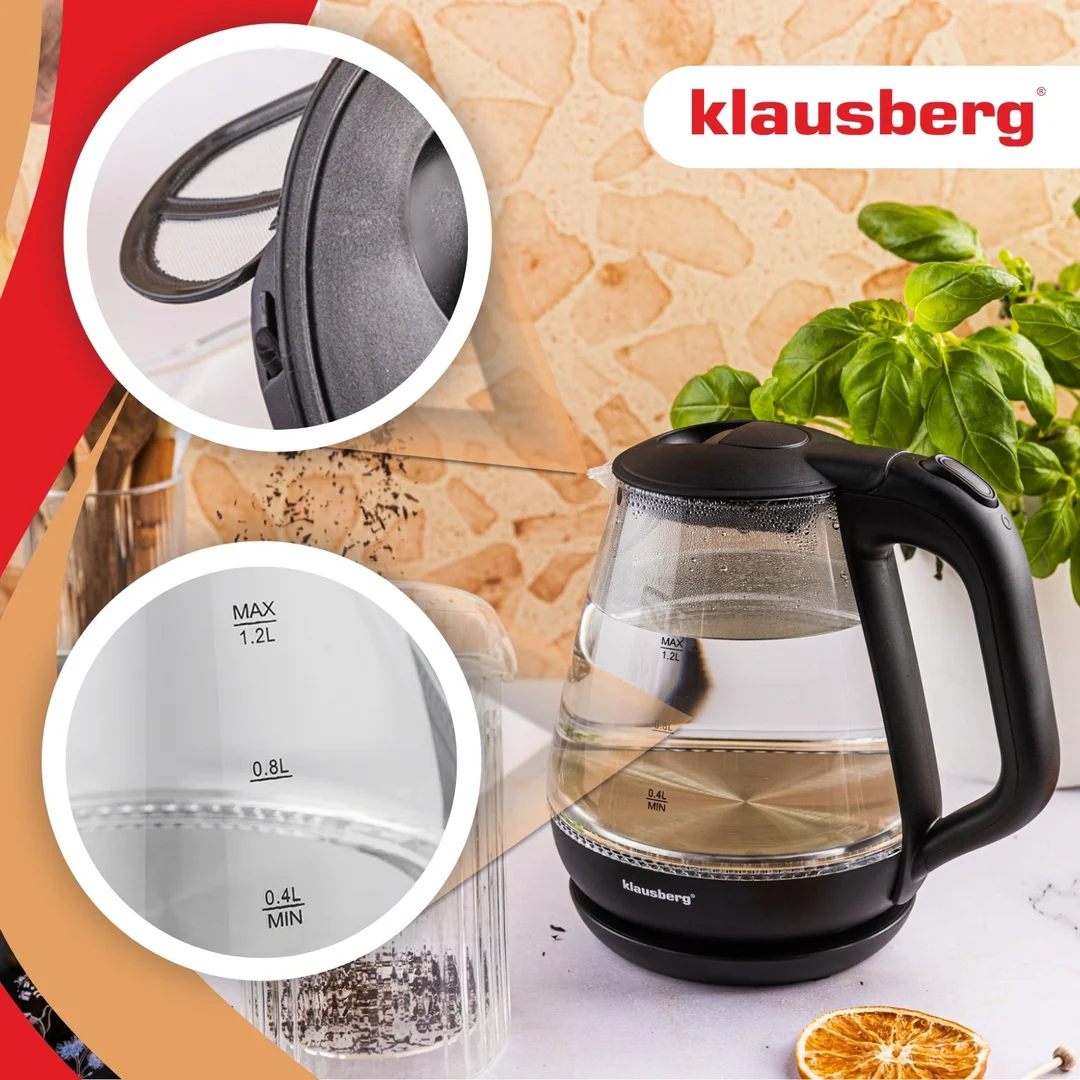 Czajnik elektryczny, szklany, 1,2 L, LED, Klausberg KB-9003 — zdjęcie 7