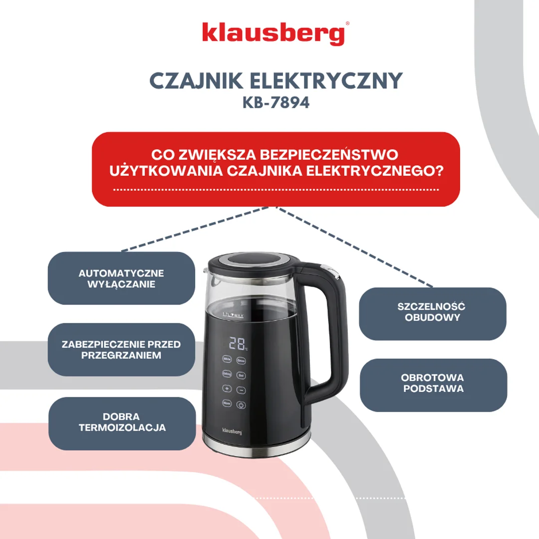 Czajnik elektryczny, szkło borokrzemowe, panel LED, czarny, 1l, 1850-2200W, Klausberg, KB-7894 — zdjęcie 12