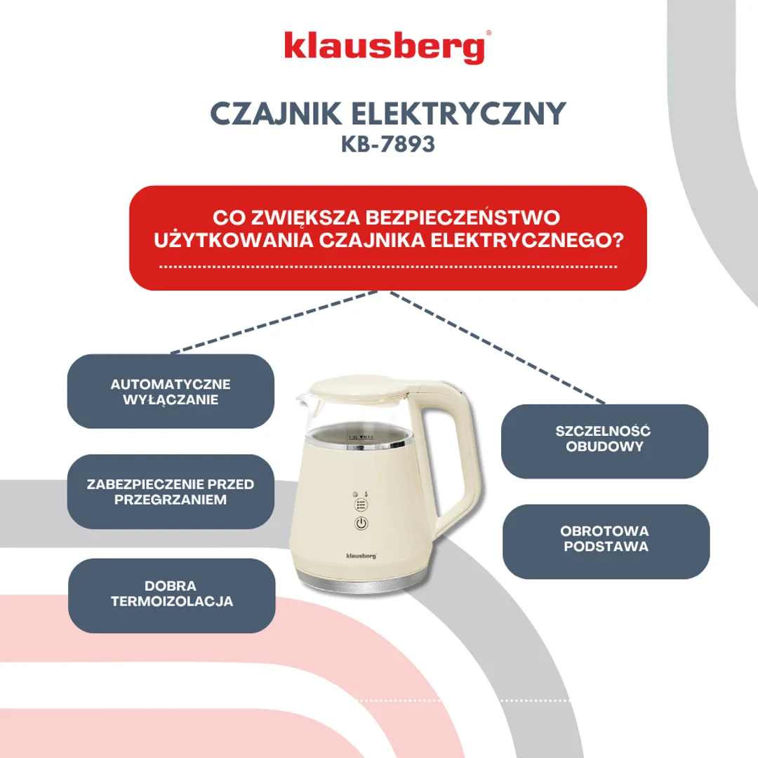 Czajnik elektryczny, szkło borokrzemowe, panel LED, kremowy, 1l, 900-1100W, Klausberg, KB-7893 — zdjęcie 8