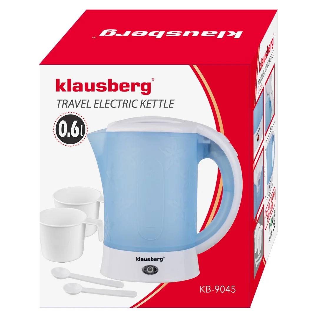 Czajnik elektryczny, turystyczny, 0,6L, 2 kubki + 2 łyżeczki, Klausberg — zdjęcie 7