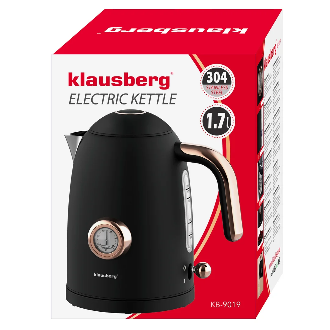 Czajnik elektryczny z termometrem, czarny, retro, stal 304, 1,7l — zdjęcie 6