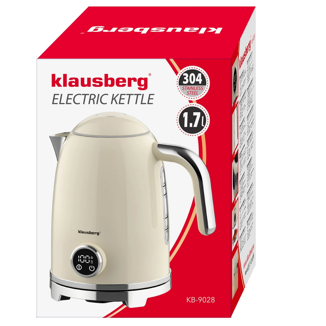 Czajnik elektryczny z termometrem retro, panel LED, beżowy, 1,7l — zdjęcie 11