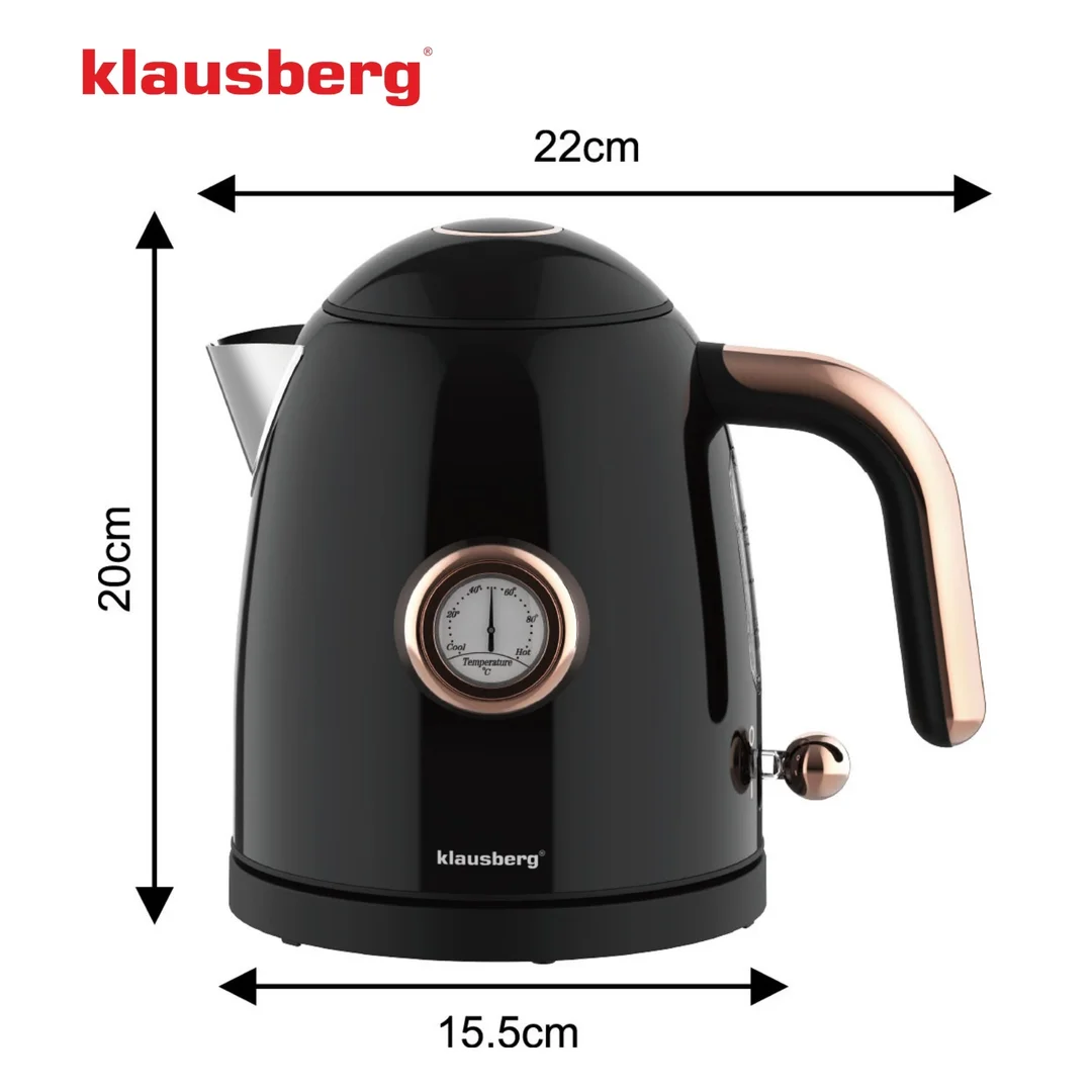 Czajnik elektryczny z termometrem, stal nierdzewna, czarny, 1,0l, 1200W, Klausberg, KB-9017 — zdjęcie 5