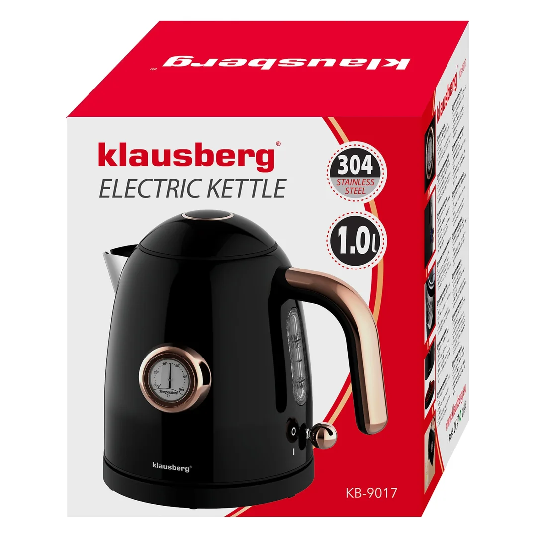 Czajnik elektryczny z termometrem, stal nierdzewna, czarny, 1,0l, 1200W, Klausberg, KB-9017 — zdjęcie 6