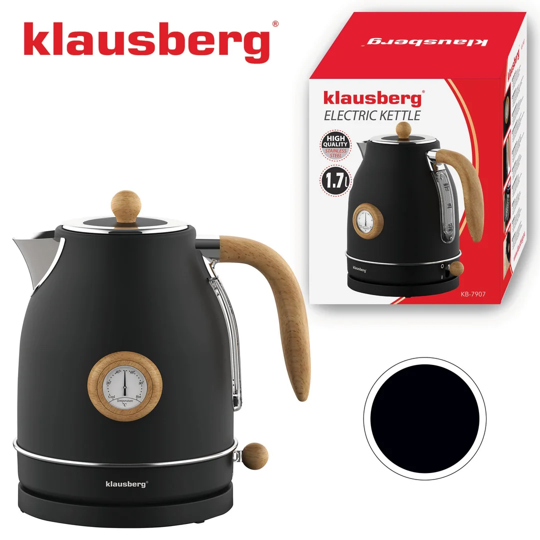 Czajnik elektryczny z termometrem, stal nierdzewna, czarny, 1,7l, 1850-2200W, Klausberg, KB-7907 — zdjęcie 13
