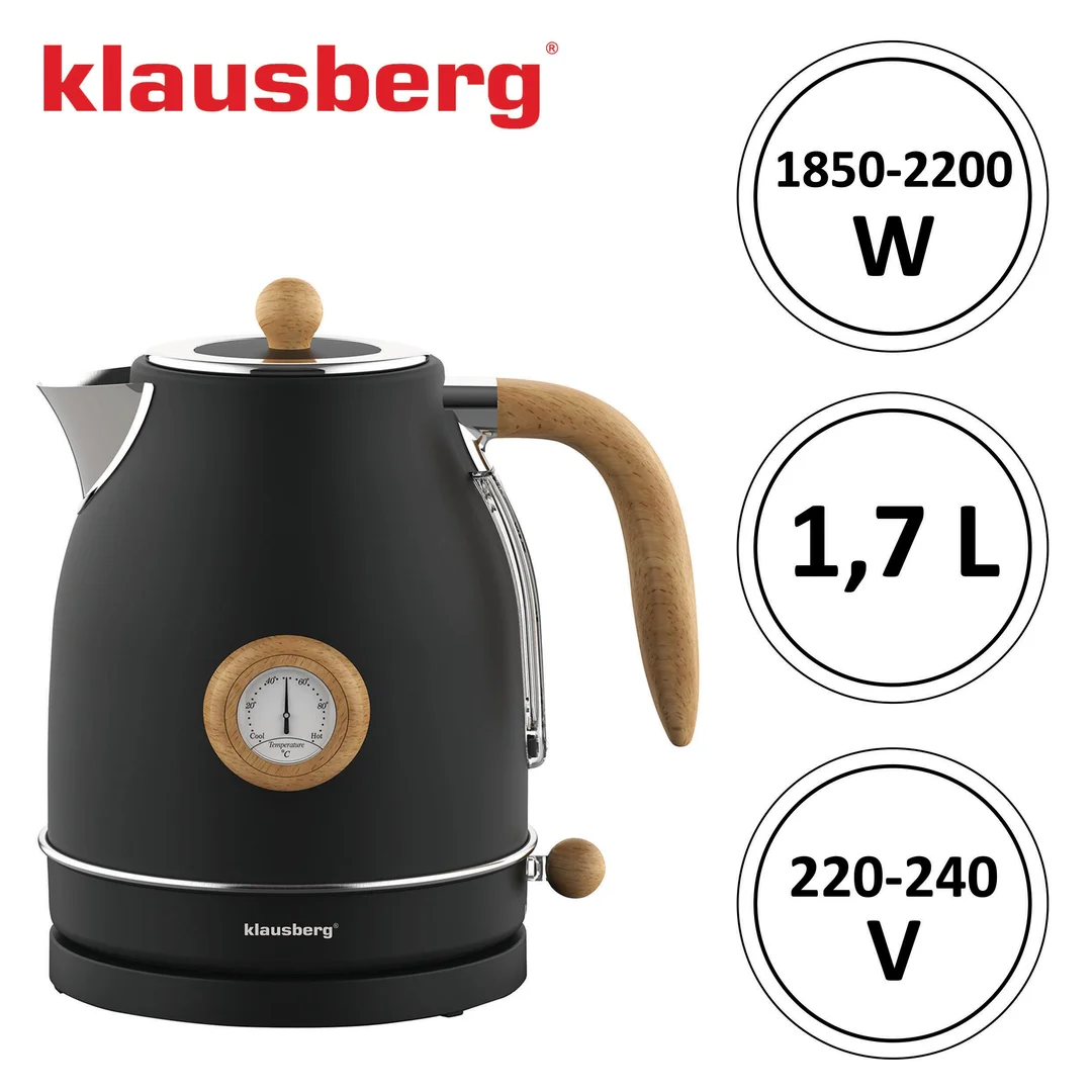 Czajnik elektryczny z termometrem, stal nierdzewna, czarny, 1,7l, 1850-2200W, Klausberg, KB-7907 — zdjęcie 10
