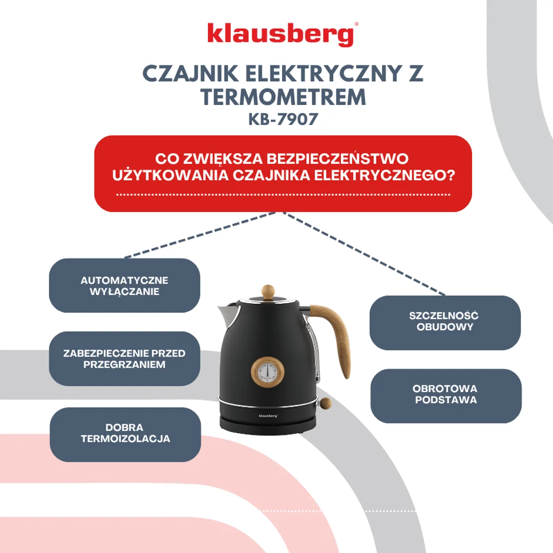 Czajnik elektryczny z termometrem, stal nierdzewna, czarny, 1,7l, 1850-2200W, Klausberg, KB-7907 — zdjęcie 11