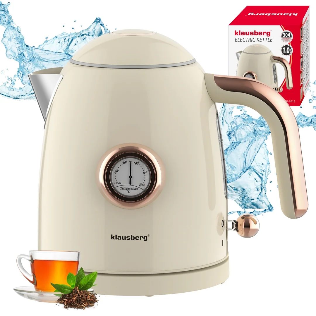 Czajnik elektryczny z termometrem, stal nierdzewna, kremowy, 1,0l, 1200W, Klausberg, KB-9018 — zdjęcie 14