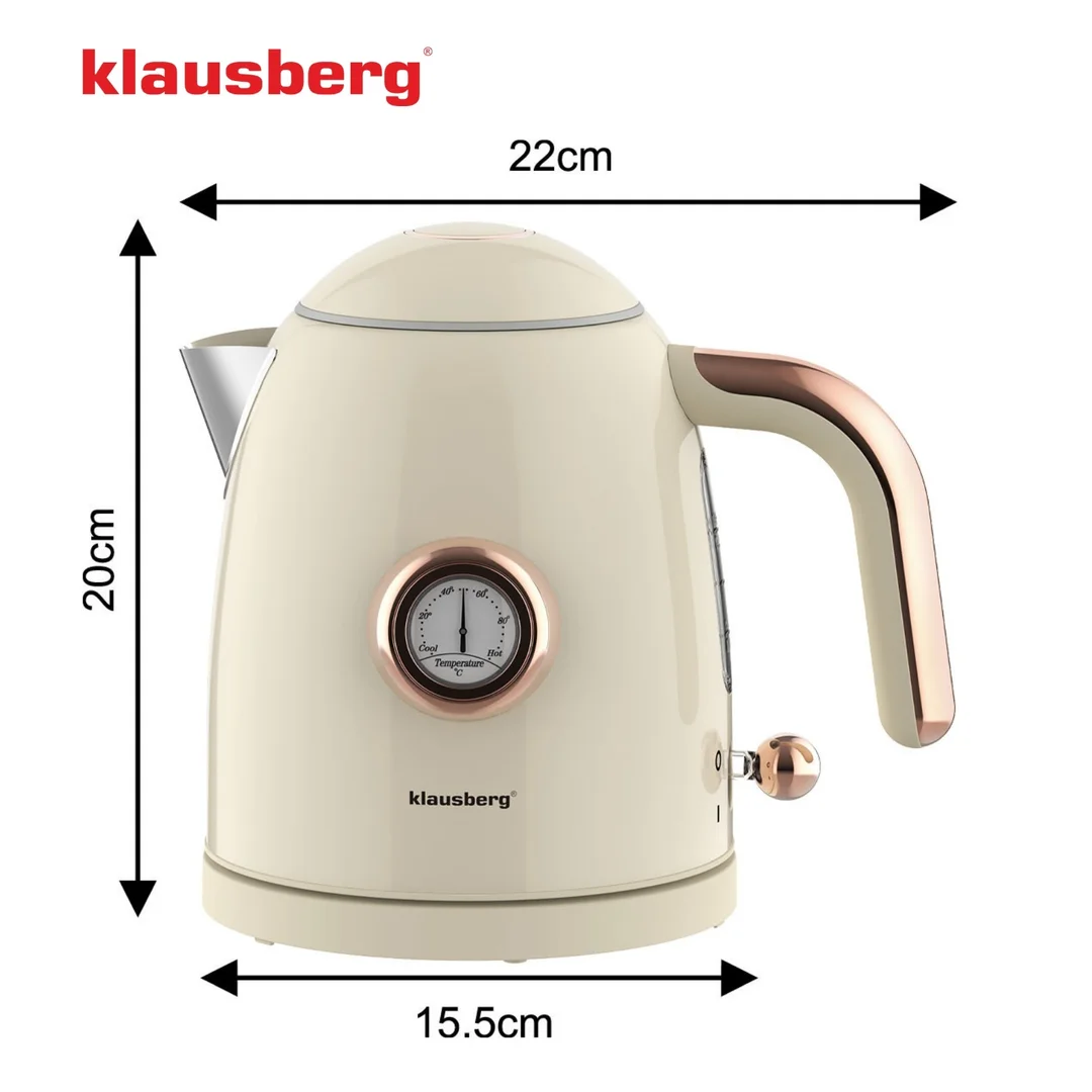 Czajnik elektryczny z termometrem, stal nierdzewna, kremowy, 1,0l, 1200W, Klausberg, KB-9018 — zdjęcie 6