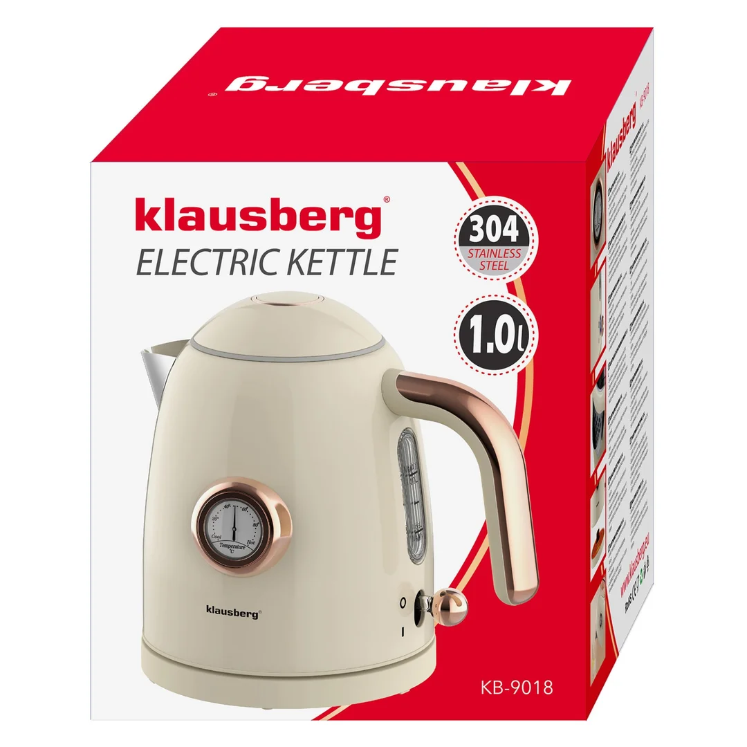 Czajnik elektryczny z termometrem, stal nierdzewna, kremowy, 1,0l, 1200W, Klausberg, KB-9018 — zdjęcie 7