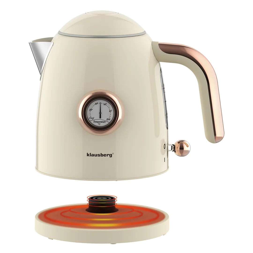 Czajnik elektryczny z termometrem, stal nierdzewna, kremowy, 1,0l, 1200W, Klausberg, KB-9018 — zdjęcie 11