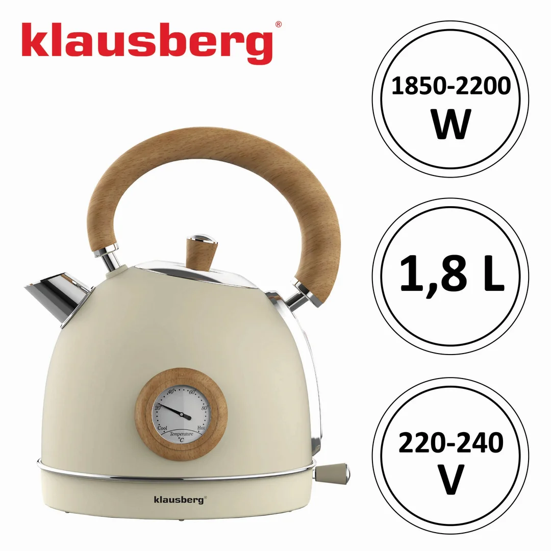 Czajnik elektryczny z termometrem, stal nierdzewna, kremowy, 1,8l, 1850-2200W, Klausberg, KB-7906 — zdjęcie 7