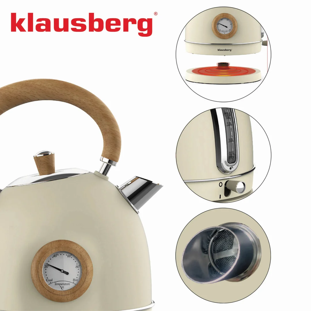 Czajnik elektryczny z termometrem, stal nierdzewna, kremowy, 1,8l, 1850-2200W, Klausberg, KB-7906 — zdjęcie 8