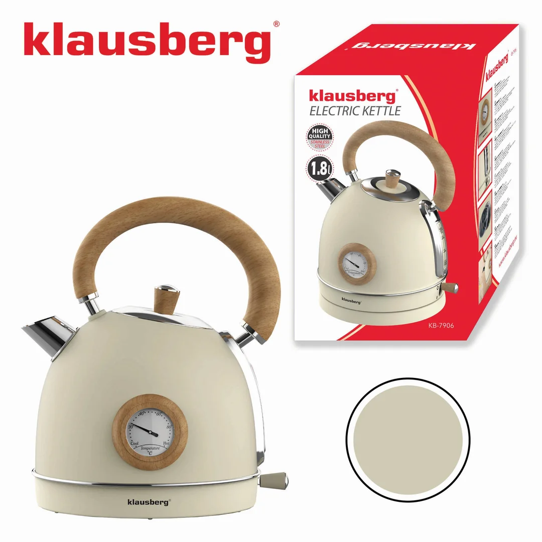 Czajnik elektryczny z termometrem, stal nierdzewna, kremowy, 1,8l, 1850-2200W, Klausberg, KB-7906 — zdjęcie 9