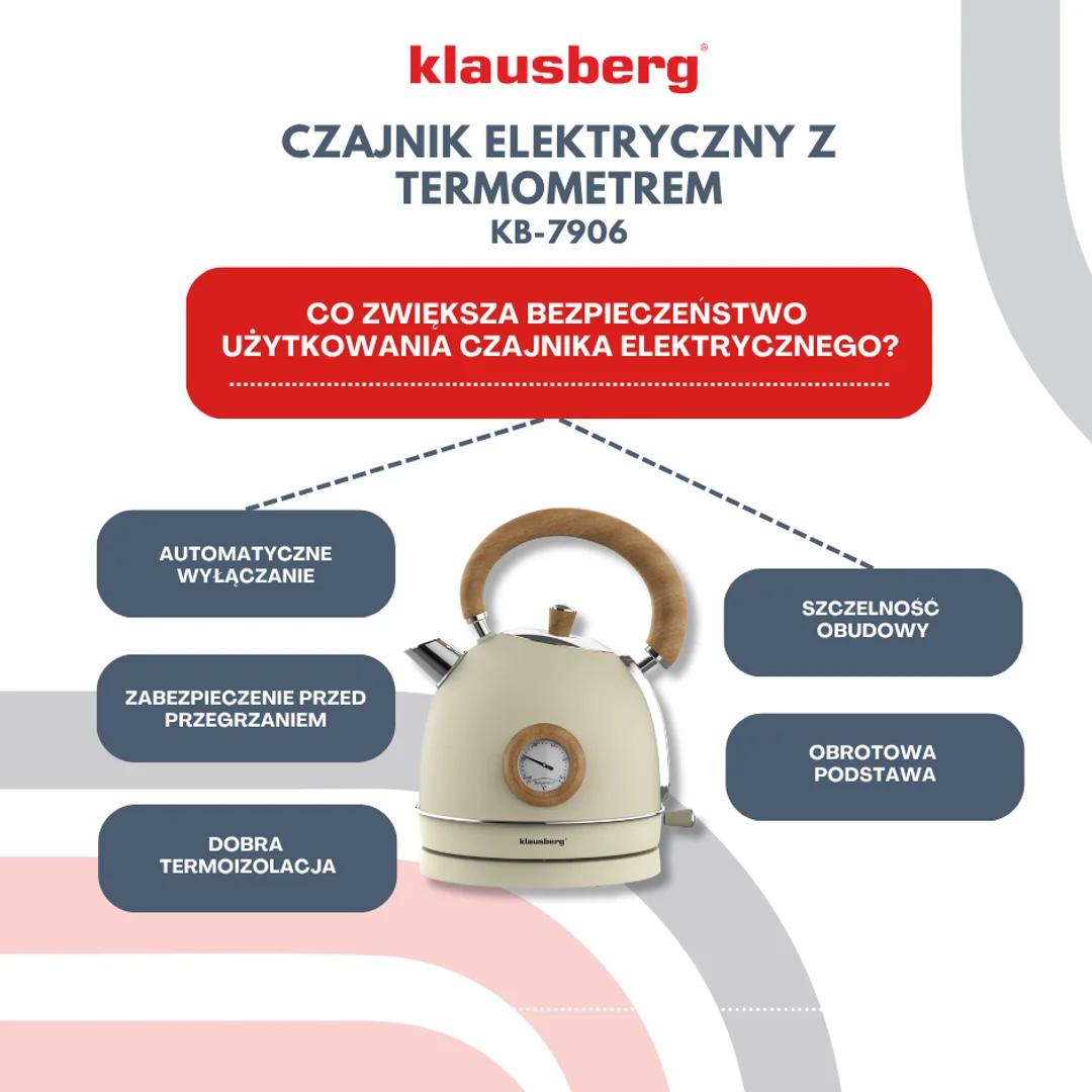 Czajnik elektryczny z termometrem, stal nierdzewna, kremowy, 1,8l, 1850-2200W, Klausberg, KB-7906 — zdjęcie 10