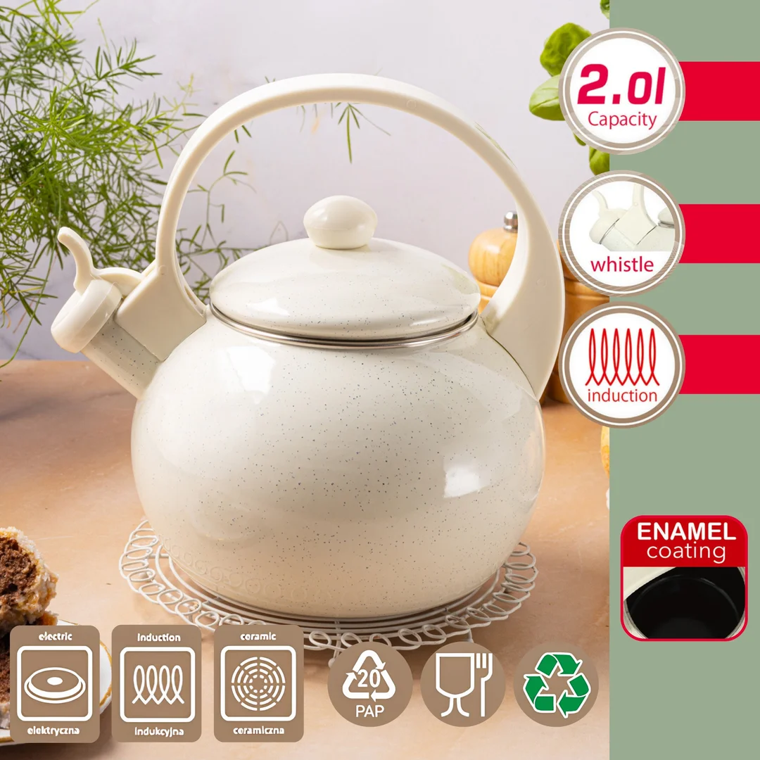 Czajnik emaliowany, z gwizdkiem, 2L, biały, KINGHoff, KH-2040 — zdjęcie 4