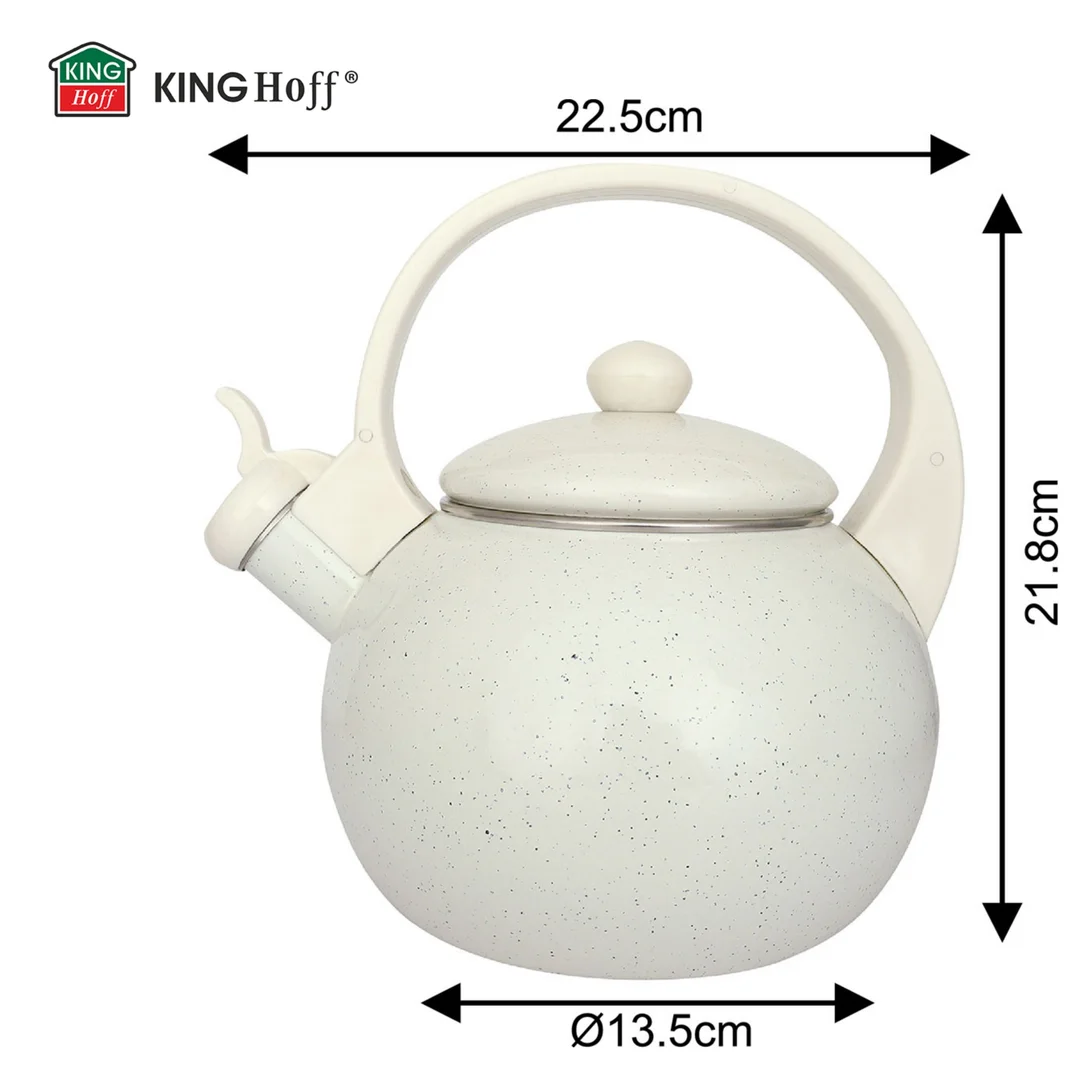 Czajnik emaliowany, z gwizdkiem, 2L, biały, KINGHoff, KH-2040 — zdjęcie 5
