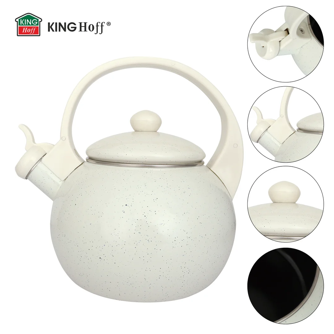 Czajnik emaliowany, z gwizdkiem, 2L, biały, KINGHoff, KH-2040 — zdjęcie 8