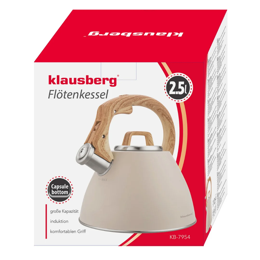 Czajnik stalowy 2,5 L beżowy z uchwytem drewnopodobnym, Klausberg KB-7954 — zdjęcie 7