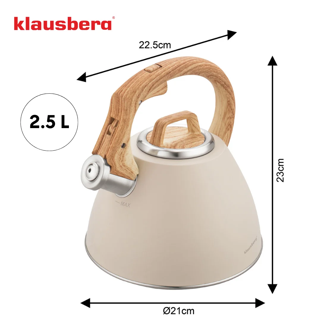 Czajnik stalowy 2,5 L beżowy z uchwytem drewnopodobnym, Klausberg KB-7954 — zdjęcie 8