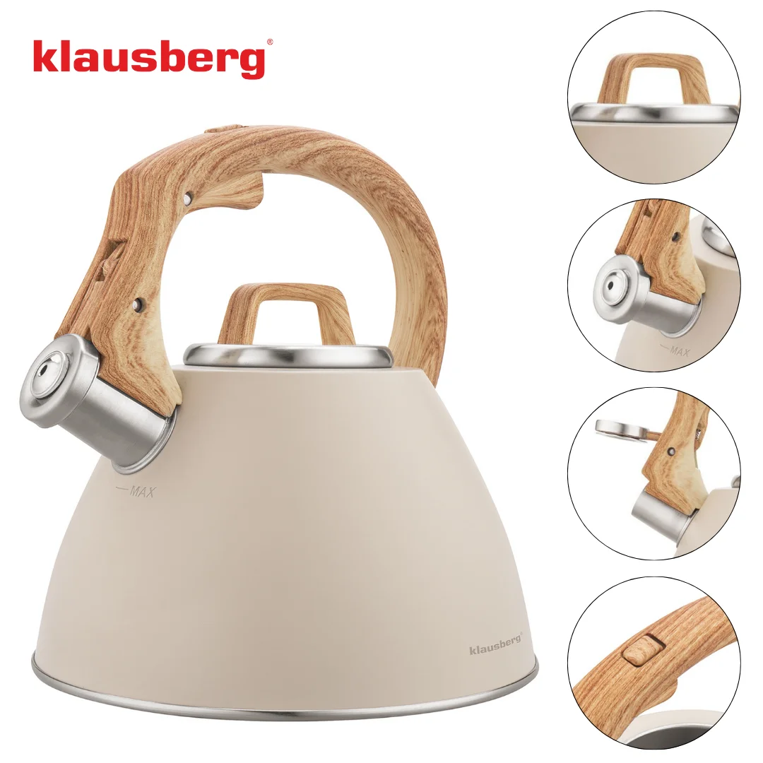 Czajnik stalowy 2,5 L beżowy z uchwytem drewnopodobnym, Klausberg KB-7954 — zdjęcie 10