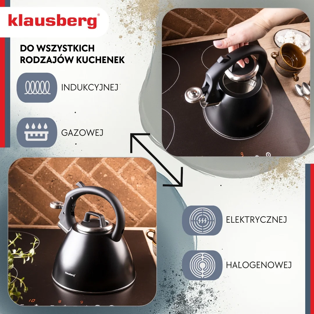 Czajnik stalowy 2,5 L czarny mat z uchwytem Soft-Touch, Klausberg KB-7952 — zdjęcie 6
