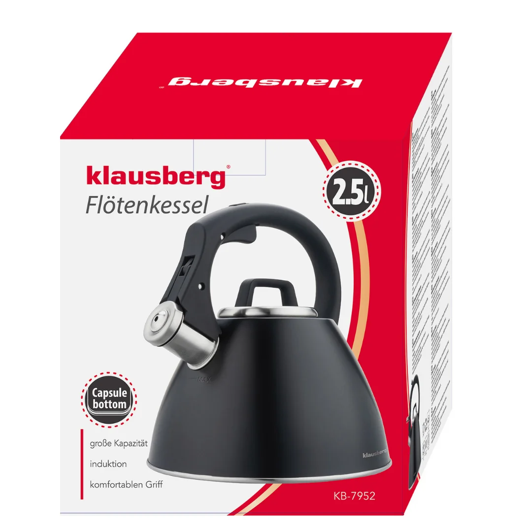 Czajnik stalowy 2,5 L czarny mat z uchwytem Soft-Touch, Klausberg KB-7952 — zdjęcie 7