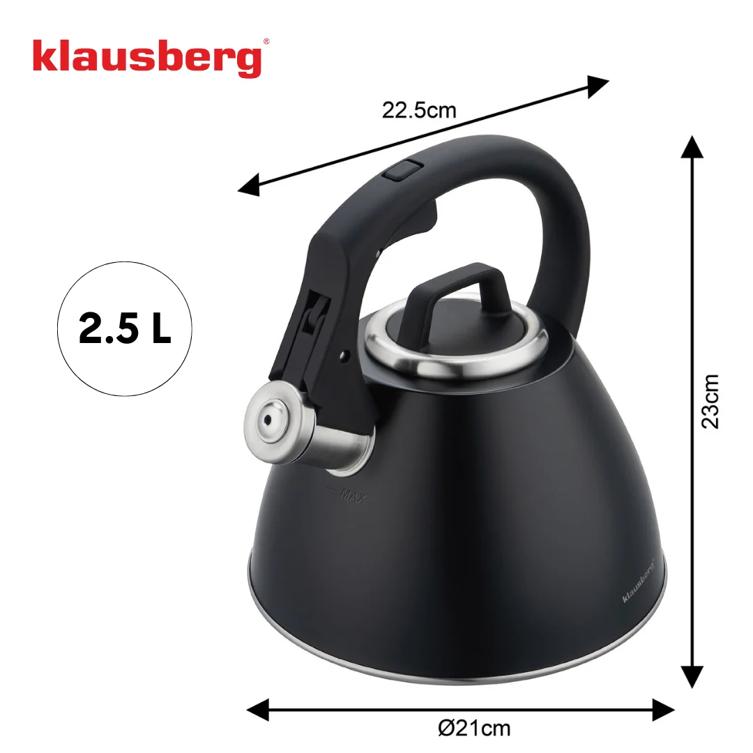 Czajnik stalowy 2,5 L czarny mat z uchwytem Soft-Touch, Klausberg KB-7952 — zdjęcie 8