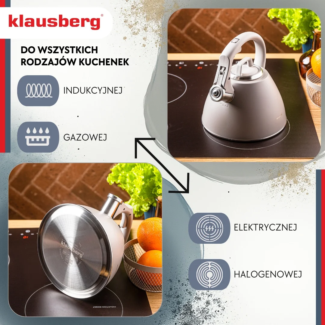 Czajnik stalowy 2,5 L w kolorze szary, Klausberg KB-7953 — zdjęcie 4