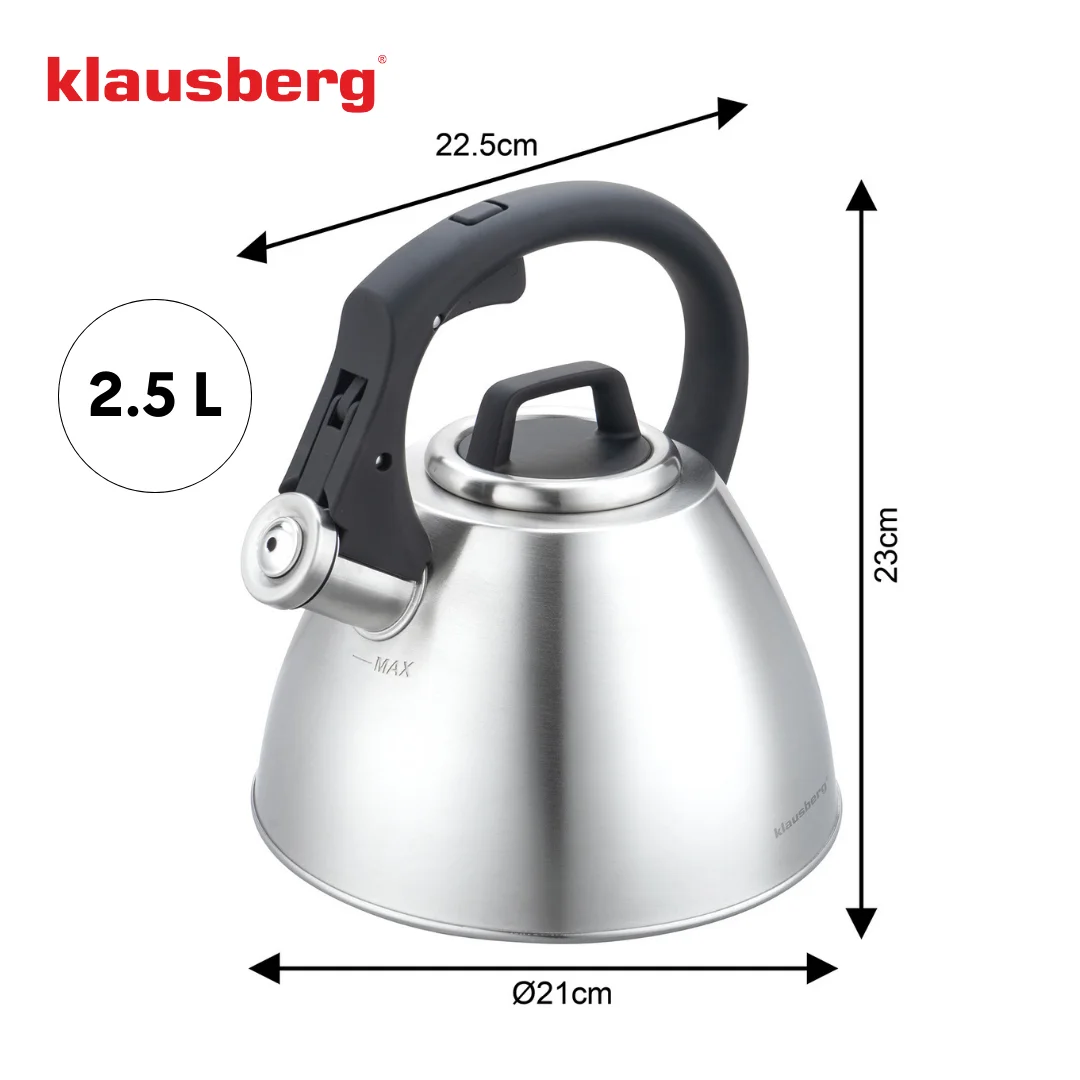 Czajnik stalowy 2,5 L z gwizdkiem i uchwytem Soft-Touch, Klausberg KB-7951 — zdjęcie 7