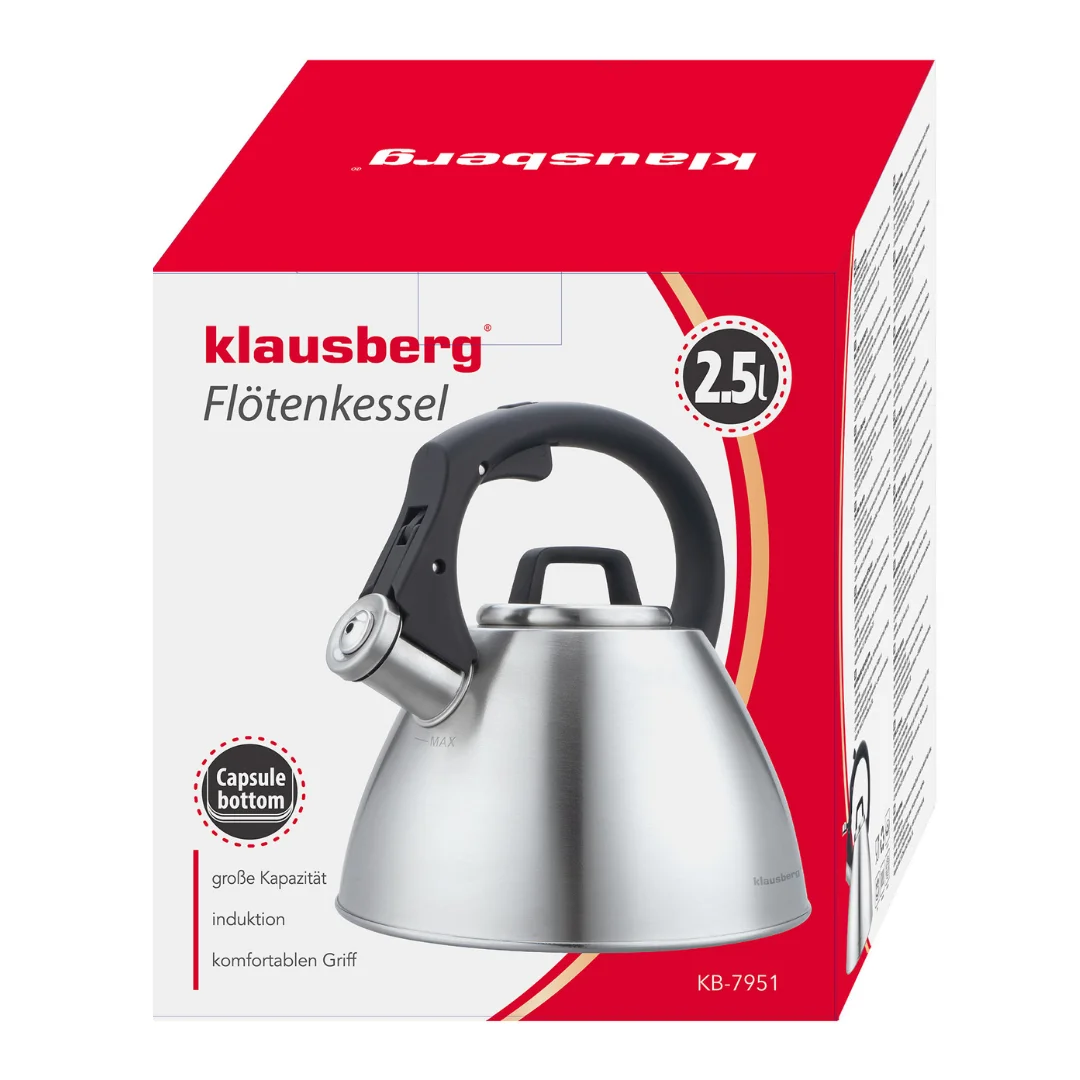 Czajnik stalowy 2,5 L z gwizdkiem i uchwytem Soft-Touch, Klausberg KB-7951 — zdjęcie 8
