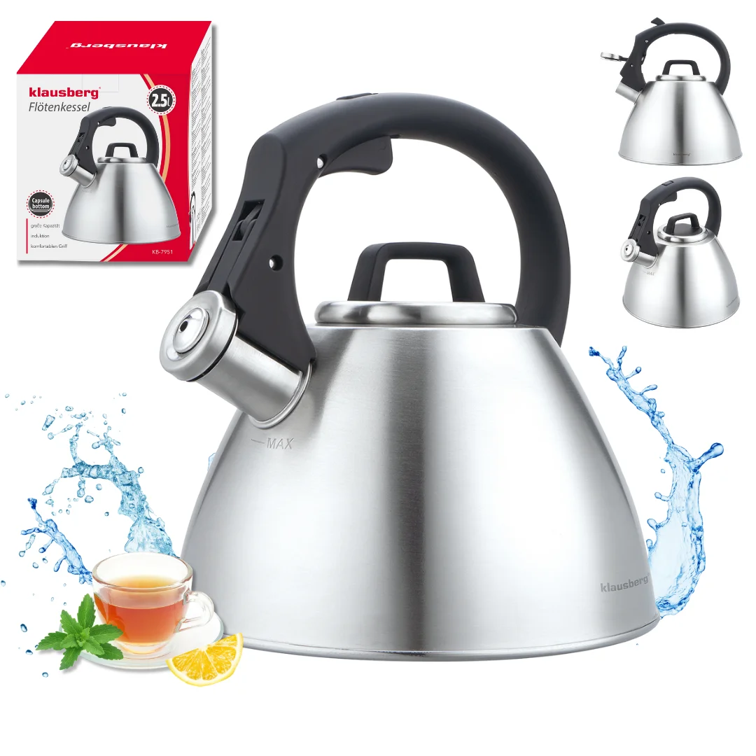 Czajnik stalowy 2,5 L z gwizdkiem i uchwytem Soft-Touch, Klausberg KB-7951 — zdjęcie 10